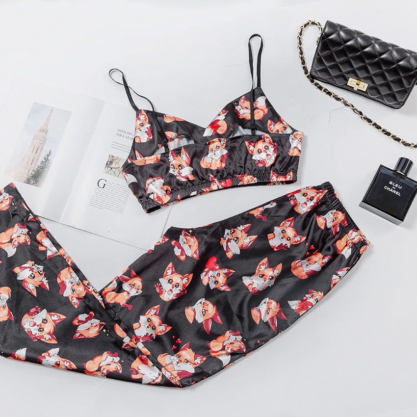 Trendy Printed Suspender Pajamas Suit