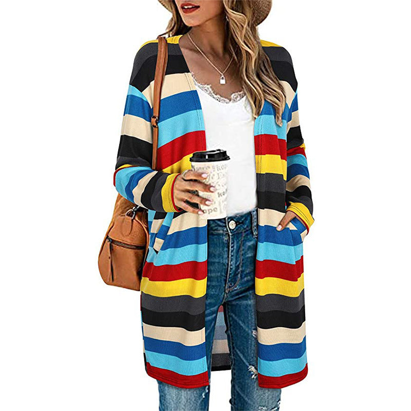 Trendy Women's Striped Cardigan Jacket