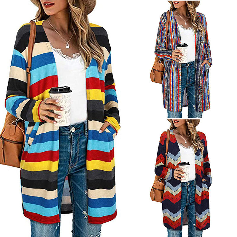 Trendy Women's Striped Cardigan Jacket