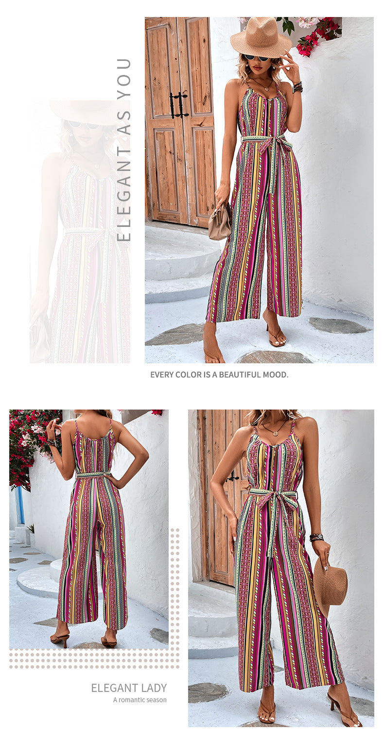 Women Loose Casual Striped Jumpsuit