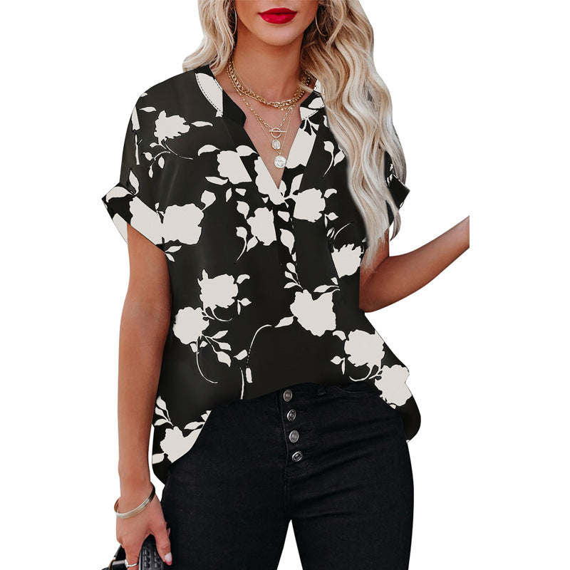 Women's Summer Floral Print Sleeve Shirt