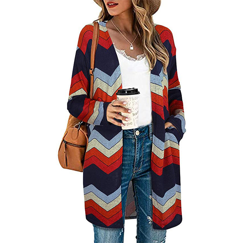 Trendy Women's Striped Cardigan Jacket