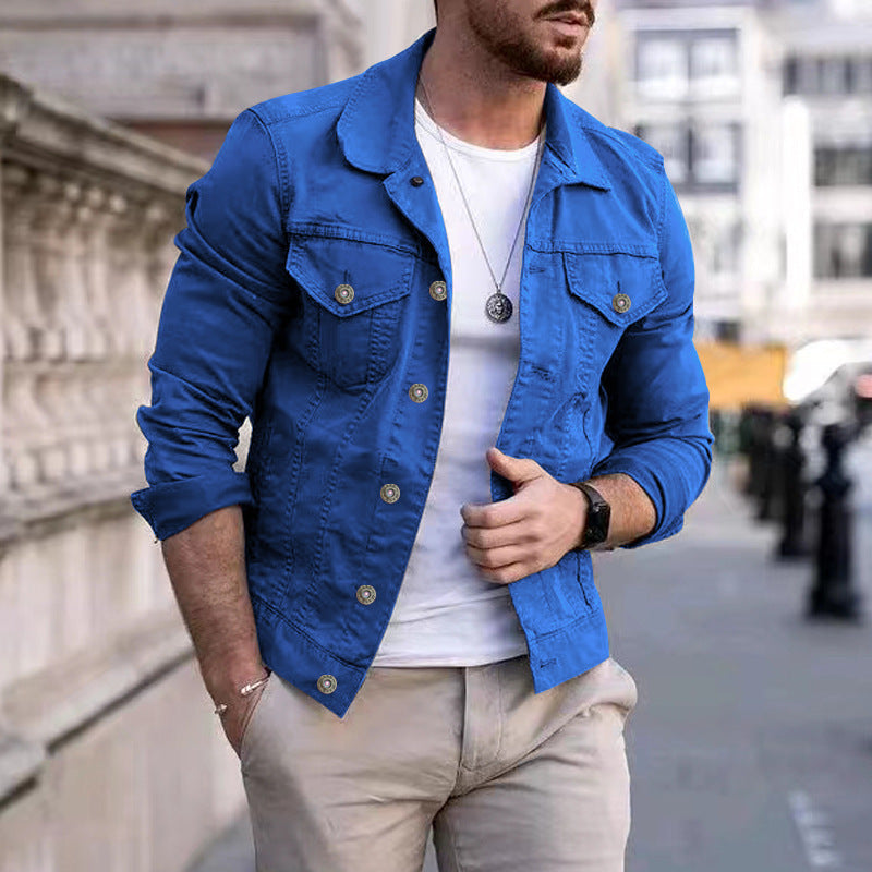 Mens Slim Fit Denim Lapel Jacket