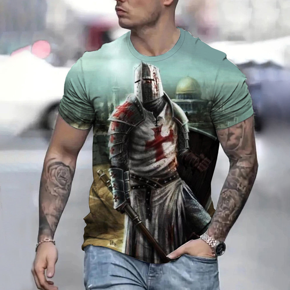 Retro Casual Templar Printed T-Shirt