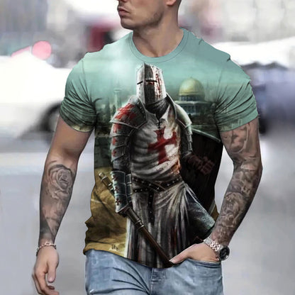 Retro Casual Templar Printed T-Shirt