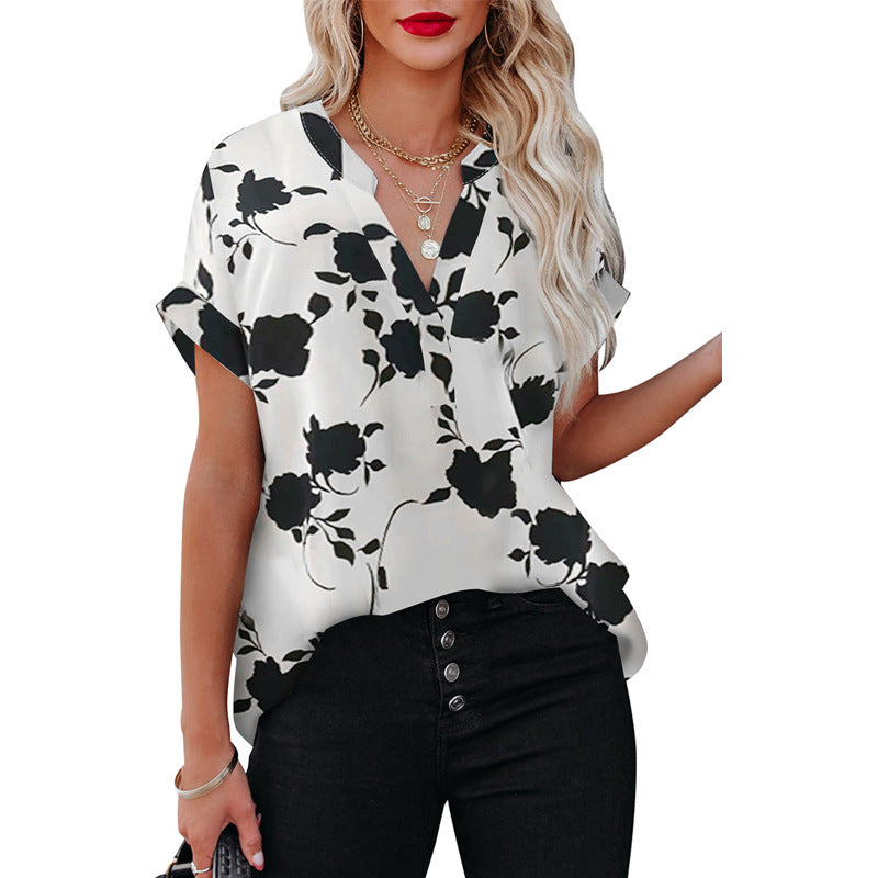 Women's Summer Floral Print Sleeve Shirt