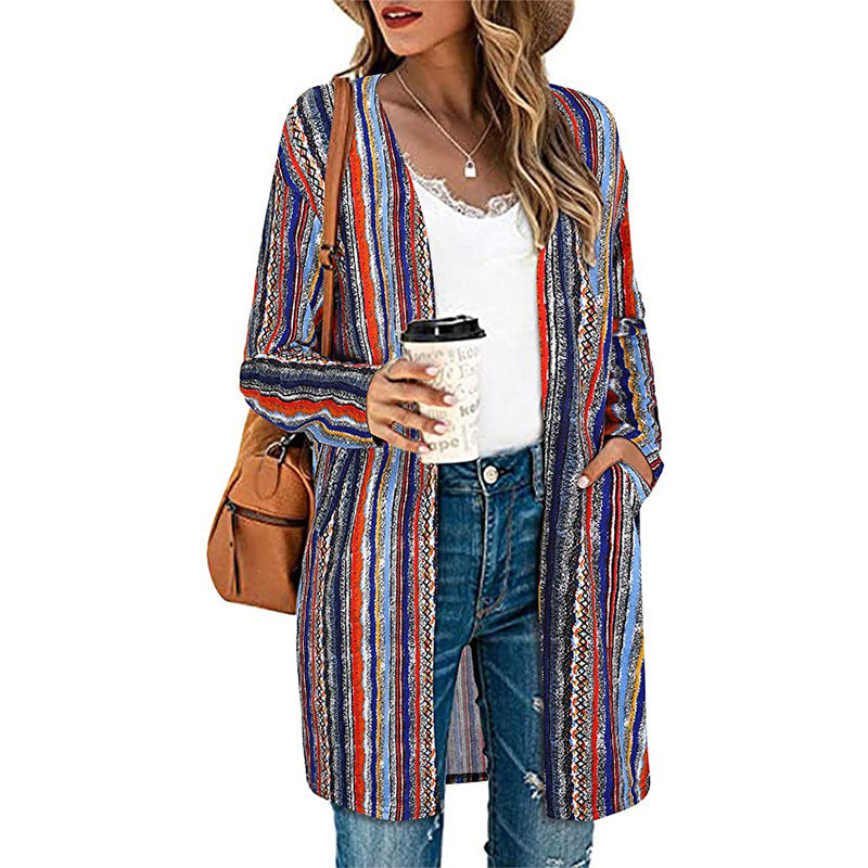 Trendy Women's Striped Cardigan Jacket