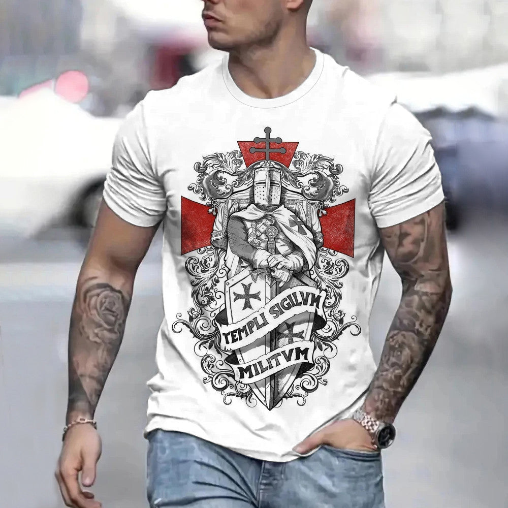 Retro Casual Templar Printed T-Shirt