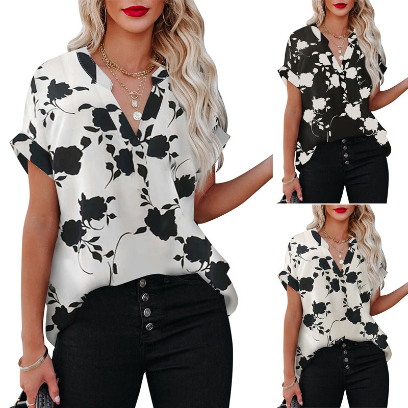 Women's Summer Floral Print Sleeve Shirt