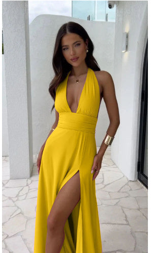 Women V-neck Backless Fashion Dress