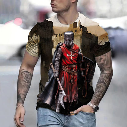 Retro Casual Templar Printed T-Shirt