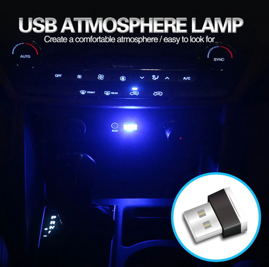 3x Mini Blue LED USB Car Interior Light Neon Atmosphere Ambient Lamp Accessories